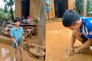 Sách vở của học sinh xã Triệu Nguyên bị bùn vùi lấp. Ảnh: Trương Văn Hoài/Quỹ Nguyễn Hiến Lê.