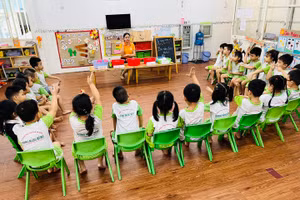 Giờ học của trẻ Trường mầm non Hương Nắng Hồng (TP Thủ Đức, TPHCM).