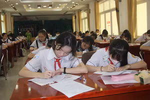 Thí sinh nắn nót từng con chữ khi làm bài văn.