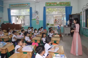 Học sinh Trường tiểu học Lê Văn Việt (TP Thủ Đức) tựu trường năm học 2023-2024.