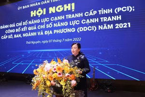 bà Nguyễn Thanh Hải, Ủy viên BCH Trung ương Đảng, Bí thư Tỉnh ủy, Trưởng Đoàn ĐBQH tỉnh phát biểu tại Hội nghị.