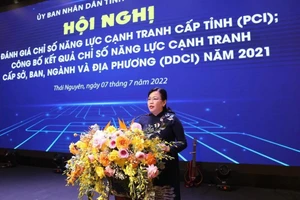 bà Nguyễn Thanh Hải, Ủy viên BCH Trung ương Đảng, Bí thư Tỉnh ủy, Trưởng Đoàn ĐBQH tỉnh phát biểu tại Hội nghị.