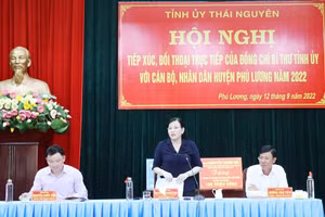 Bà Nguyễn Thanh Hải, Uỷ viên BCH Trung ương Đảng, Bí thư Tỉnh uỷ, trưởng Đoàn ĐBQH tỉnh Thái Nguyên phát biểu tại Hội nghị