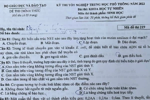 Đề thi môn Sinh học kỳ thi tốt nghiệp THPT 2022 