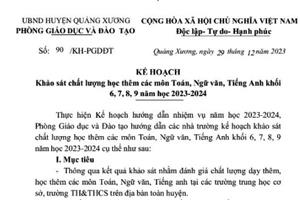 Kế hoạch khảo sát chất lượng học thêm của Phòng GD&ĐT huyện Quảng Xương (Thanh Hóa). Ảnh: TL