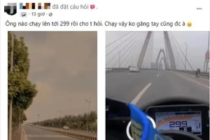 Xe phân khối lớn chạy tốc độ 299km/h trên cầu Nhật Tân. Ảnh: FB