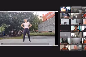 Giờ học giáo dục thể chất trực tuyến của cô trò Trường Tiểu học Thăng Long