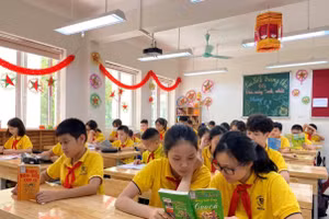 Học sinh Trường THCS Nguyễn Du (Quận Hoàn Kiếm, Hà Nội) đọc sách trong tiết học thư viện