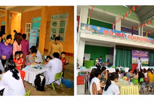 Các bác sĩ và chuyên gia dinh dưỡng Vinamilk tư vấn dinh dưỡng và khám sức khỏe cho các em nhỏ tại huyện Hàm Yên và huyện Sơn Dương.