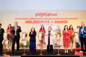  Lễ khai trương đường bay mới Hà Nội - Melbourne diễn ra tại Melbourne (Australia) sáng ngày 4/6/2024.