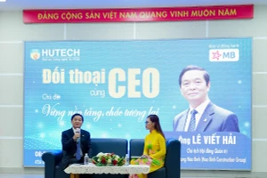 Ông Lê Viết Hải - Chủ tịch HĐQT Tập đoàn xây dựng Hòa Bình tại buổi đối thoại với sinh viên.