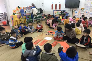 Giờ học của trẻ Trường mầm non Hải Tân, huyện Hải Hậu, tỉnh Nam ĐỊnh. (Ảnh chụp lúc dịch Covid-19 chưa bùng phát)