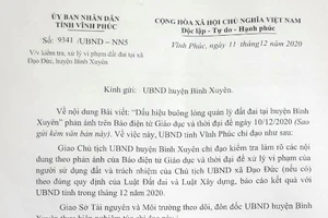 UBND tỉnh Vĩnh Phúc chỉ đạo làm rõ nội dung Báo GD&TĐ phản ánh