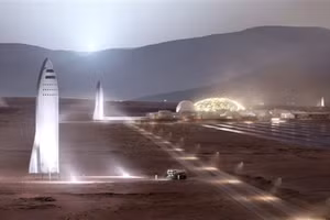 Mô phỏng tàu Starship trên bề mặt sao Hỏa.