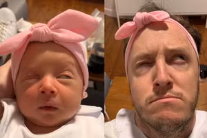 Cười "rách mép" xem bố bắt chước y chang con gái