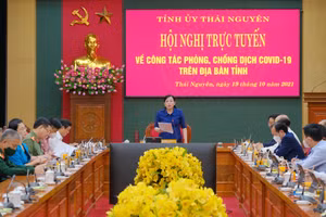 Đ/c Nguyễn Thanh Hải, Ủy viên Trung ương Đảng, Bí thư Tỉnh ủy, Trưởng đoàn Đại biểu Quốc hội tỉnh Thái Nguyên chủ trì Hội nghị trực tuyến về công tác phòng chống Covid-19 trên địa bàn tỉnh