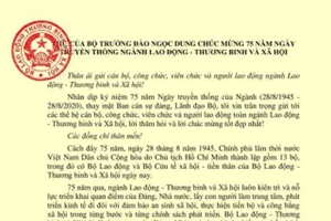 Thư chúc mừng của Bộ trưởng Bộ LĐ-TB&XH Đào Ngọc Dung