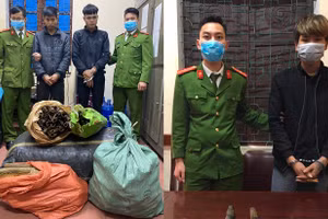 Các đối tượng bị bắt giữ cùng tang vật vụ án.