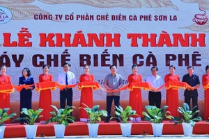  Các đại biểu cắt băng khánh thành nhà máy cà phê.