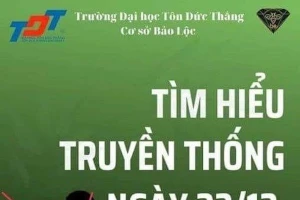 Banner tìm hiểu ngày 22/12 của Trường ĐH Tôn Đức Thắng cơ sở Bảo Lộc in hình lính Mỹ.