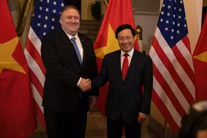 Phó Thủ tướng, Bộ trưởng Ngoại giao Phạm Bình Minh gặp Ngoại trưởng Mỹ Mike Pompeo tại Hà Nội vào tháng 9/2019.