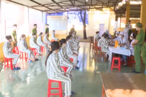 Các can phạm, phạm nhân đang bị tạm giữ, tạm giam và chấp hành án được tiêm vắc xin phòng dịch Covid-19. Ảnh: Công an Thanh Hóa cung cấp.