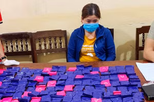 Nghi phạm Vi Thị Thu và tang vật vụ án. Ảnh: Công an Thanh Hóa cung cấp.