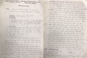 Một phần biên bản làm việc chiều 13/10, giữa phòng GD&ĐT huyện Long Thành, Trường Tiểu học An Lợi và ông Lê Trần Ngọc Sơn.
