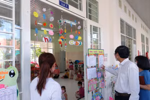 Thứ trưởng Nguyễn Văn Phúc và đoàn công tác kiểm tra công tác dạy học tại Trường mầm non Rạng Đông (Thị xã Hòa Thành, Tây Ninh).