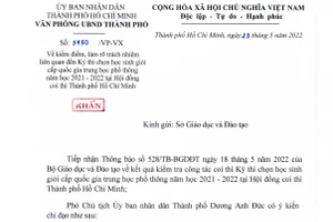 Văn bản khẩn của UBND TPHCM gửi Sở GD&ĐT TP.