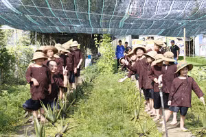 Trẻ tham gia chương trình học làm người nông dân do Trung tâm Thanh thiếu niên tổ chức.