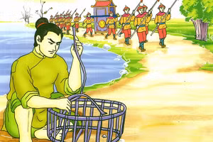 Hình ảnh chàng trai làng Phù Ủng là câu chuyện kể về Phạm Ngũ Lão, một vị hổ tướng đã lập nhiều chiến công trong cuộc chiến chống quân Nguyên Mông xâm lược. Tranh minh họa.