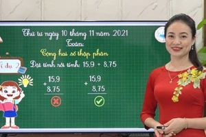 Cô Duyên trong video bài giảng dự thi môn Toán lớp 5. Ảnh: NVCC