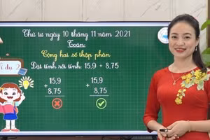 Cô Duyên trong video bài giảng dự thi môn Toán lớp 5. Ảnh: NVCC