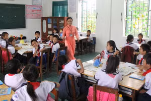 Một lớp học của Trường THCS Thạch Bằng (Lộc Hà, Hà Tĩnh). Ảnh: TG - NVCC