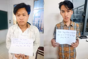 2 đối tượng Nguyễn Văn Luân và Trần Trung Nhân tại cơ quan Công an. 