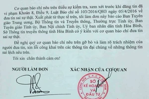 Văn bản của ông Liêm có xác nhận của Sở KH&ĐT tỉnh Hòa Bình