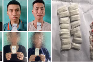 Nhóm đối tượng và tang vật cơ quan chức năng thu giữ.