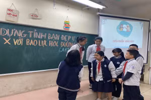 Học sinh trường THCS Giảng Võ đóng tiểu phẩm tuyên truyền chống bạo lực học đường.