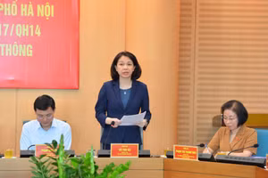 Bà Vũ Thị Hà - Phó Chủ tịch UBND TP Hà Nội thông tin về mạng lưới trường học ở Thủ đô. 