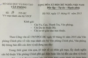 Cảnh báo việc mạo danh cán bộ Văn phòng Chính phủ