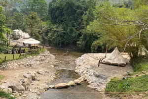 Bờ kè không phép dọc con suối đầu nguồn dẫn về sông Luông Đông. Ảnh: Hoàng Vinh. 