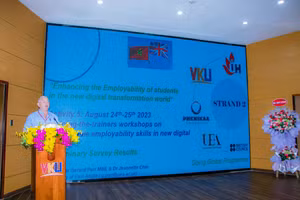 Hội thảo đào tạo giảng viên về kỹ năng tăng cường khả năng có việc làm cho sinh viên trong thời đại kỹ thuật số. Ảnh: Hoàng Vinh. 