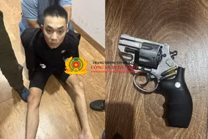 Đặng Hồ Anh Việt bị công an bắt giữ cùng một khẩu súng Rulo. (Ảnh: Công an Đà Nẵng)