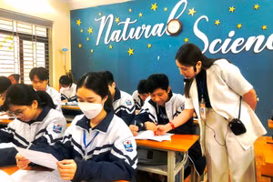 Lê Thị Chuyên, giáo viên môn Ngữ văn, Trường THPT Ngọc Lặc (Thanh Hóa) đang ôn thi cho học sinh. Ảnh: TL.