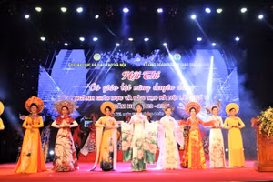 Thí sinh dự thi phần trình diễn áo dài.