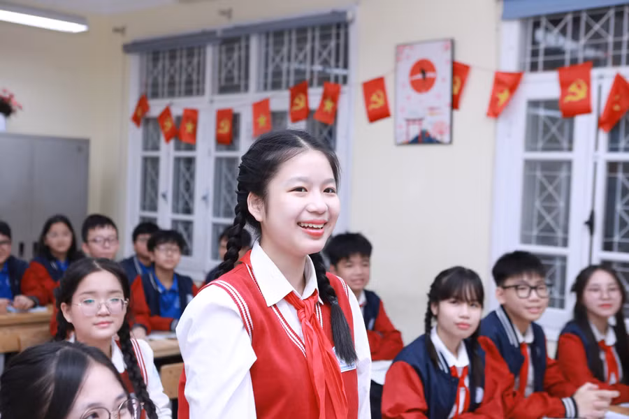 Học sinh Trường THCS Chương Dương, phường Hồng Hà, Hà Nội. Ảnh: Đình Tuệ.