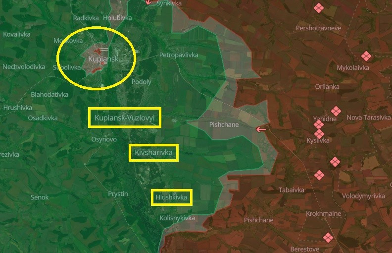 Trên bản đồ chiến sự của DeepState ngày 29/01/2026, quân Nga vẫn chưa chiếm được Kupiansk-Vuzloyi, cũng không thể hiện đang có giao tranh ở Kivsharivka và Hlushkivka