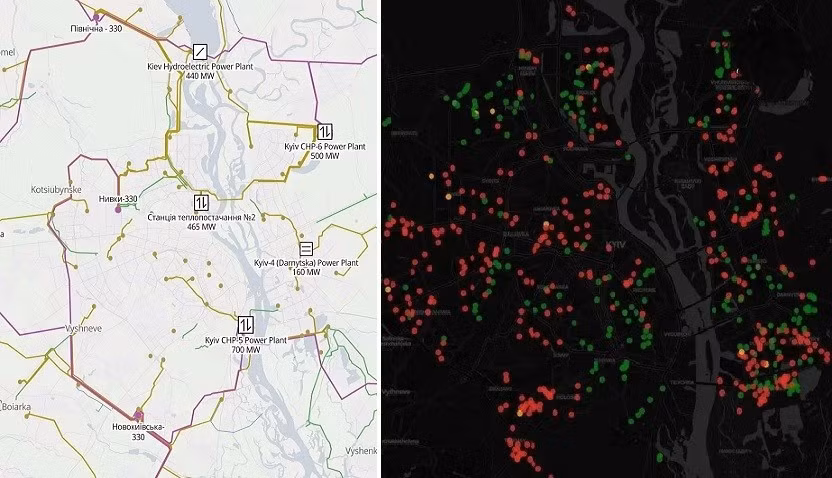 Nga lên sơ đồ cắt điện, khiến Kiev chìm trong bóng tối