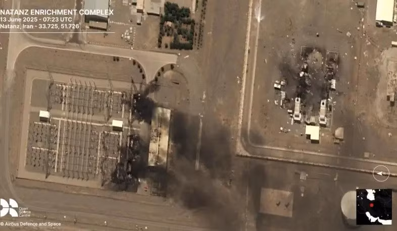 Ảnh vệ tinh cơ sở làm giàu uranium Natanz của Iran (Natanz uranium enrichment complex) sau vụ tấn công ngày 13/6 